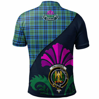 Scottish Falconer Clan Crest Tartan Polo Shirt - Scotland Thistle Style Back Side Tartan Plaid