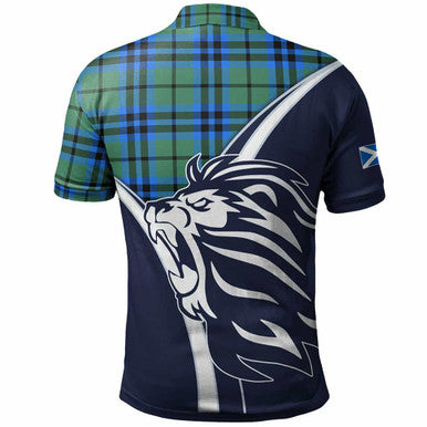Scottish Falconer Clan Crest Tartan Polo Shirt - Scottish Flag With Lion Back Side Tartan Plaid