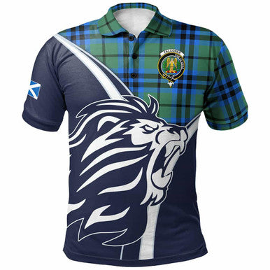 Scottish Falconer Clan Crest Tartan Polo Shirt - Scottish Flag With Lion Front Side Tartan Plaid
