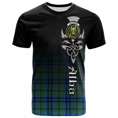 Scottish Falconer Clan Crest Tartan T-Shirt - Alba Gu Brath Family Crest Celtic Inspired Front Side Tartan Plaid
