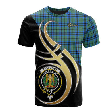 Scottish Falconer Clan Crest Tartan T-Shirt Believe in Me Front Side Tartan Plaid
