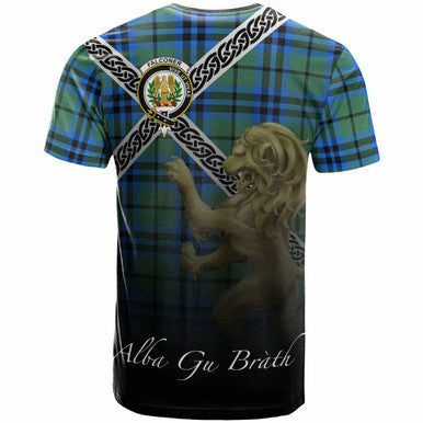 Scottish Falconer Clan Crest Tartan T-Shirt - Celtic With Scotland Lion Back Side Tartan Plaid