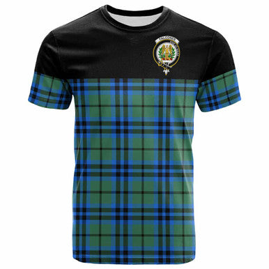 Scottish Falconer Clan Crest Tartan T-Shirt - Horizontal Style Front Side Tartan Plaid