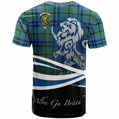 Scottish Falconer Clan Crest Tartan T-Shirt - Scotland Lion Back Side Tartan Plaid