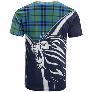 Scottish Falconer Clan Crest Tartan T-Shirt - Scottish Flag With Lion Back Side Tartan Plaid