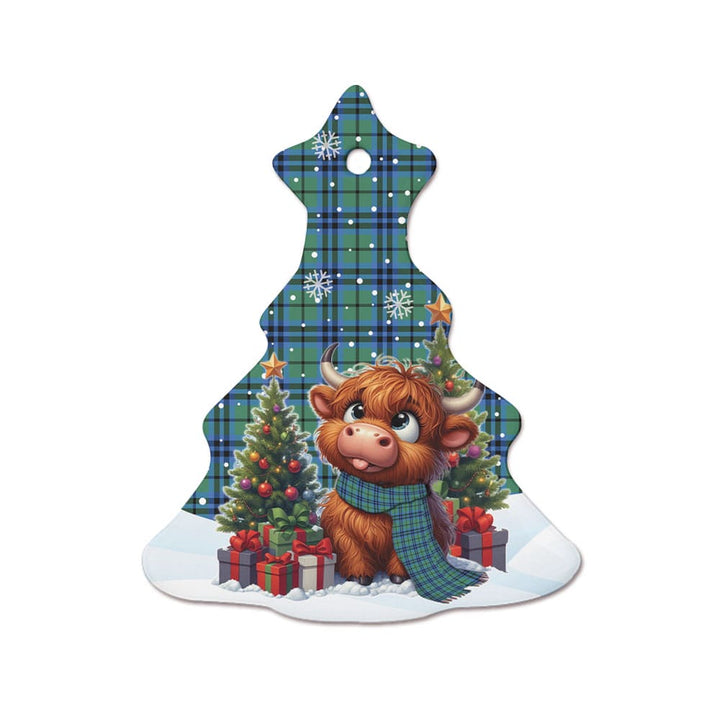 Scottish Falconer Clan Tartan Ceramic Ornament Cute Highland Cow Christmas Tree Style Tartan Plaid