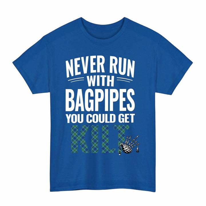 Scottish Falconer Clan Tartan Never Run With Bagpipes T-Shirt Tartan Plaid Royal Color