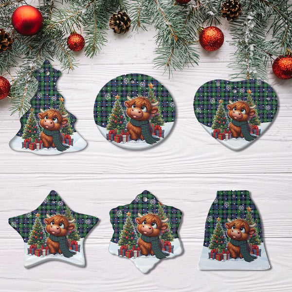 Scottish Farquharson Ancient Clan Tartan Ceramic Ornament Cute Highland Cow Christmas All Style Tartan Plaid