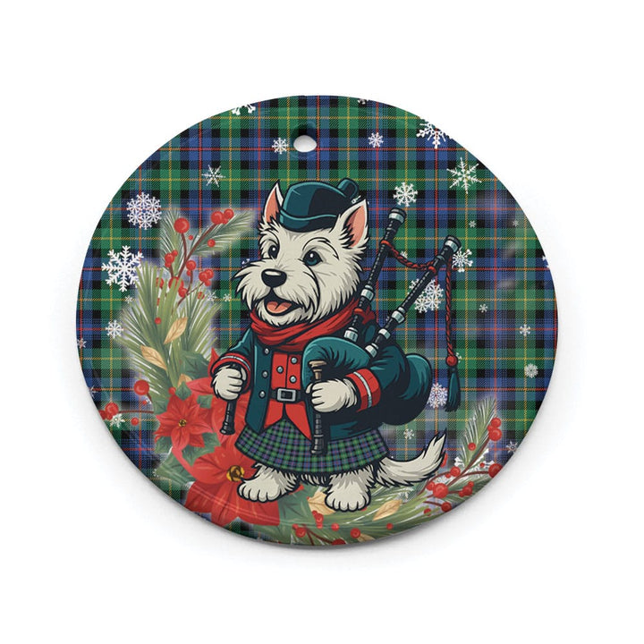 Scottish Farquharson Ancient Clan Tartan Ceramic Ornament Cute Scottish Terrier Dog Circle Style Tartan Plaid