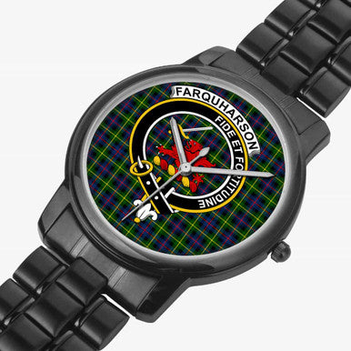 Scottish Farquharson Clan Crest Tartan Folding Clasp Steel Quartz Watches Tartan Plaid Black 2