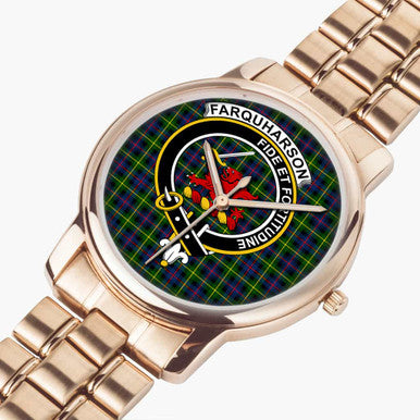 Scottish Farquharson Clan Crest Tartan Folding Clasp Steel Quartz Watches Tartan Plaid Rose Gold 2