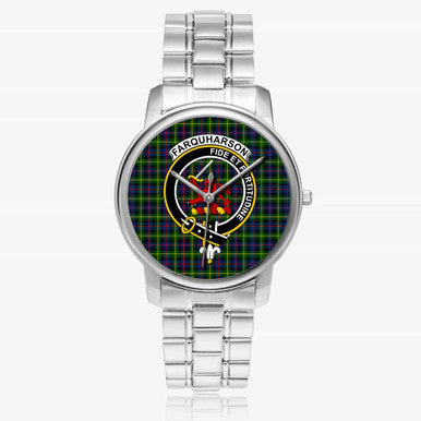 Scottish Farquharson Clan Crest Tartan Folding Clasp Steel Quartz Watches Tartan Plaid Silver 1