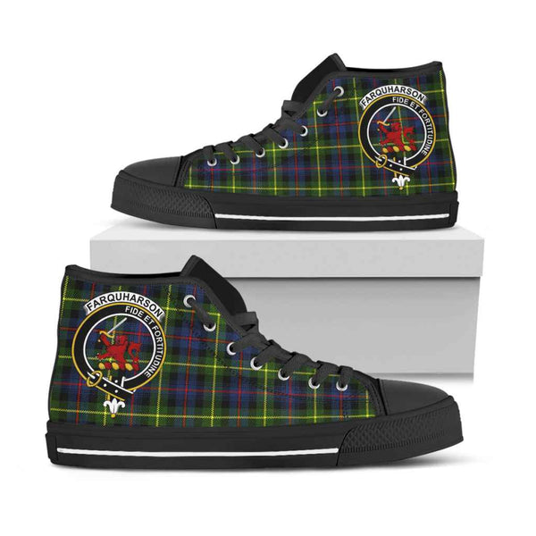 Scottish Farquharson Clan Crest Tartan High Top Shoes Black Sole Tartan Plaid