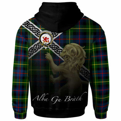 Scottish Farquharson Clan Crest Tartan Hoodie - Celtic With Scotland Lion Back Side Tartan Plaid