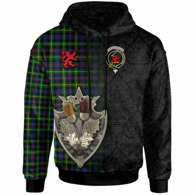 Scottish Farquharson Clan Crest Tartan Hoodie - Half Thistle Flowers Celtic Design Front Side Tartan Plaid
