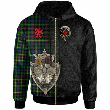 Scottish Farquharson Clan Crest Tartan Hoodie - Half Thistle Flowers Celtic Design Zip-up Tartan Plaid