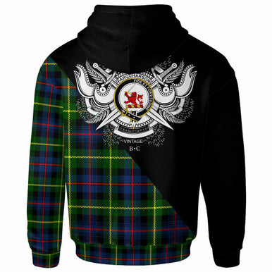 Scottish Farquharson Clan Crest Tartan Hoodie - Military Logo Back Side Tartan Plaid