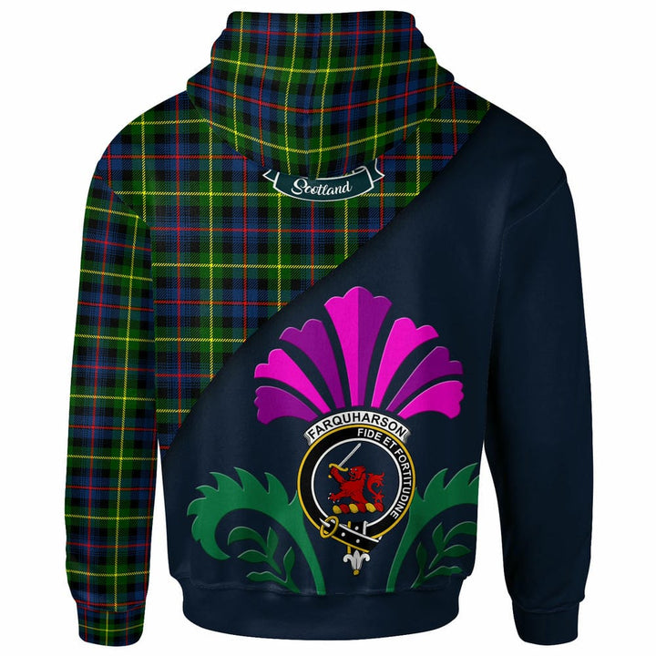 Scottish Farquharson Clan Crest Tartan Hoodie - Scotland Thistle Style Back Side Tartan Plaid