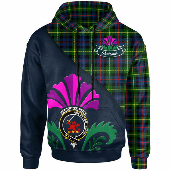 Scottish Farquharson Clan Crest Tartan Hoodie - Scotland Thistle Style Front Side Tartan Plaid