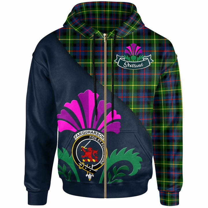 Scottish Farquharson Clan Crest Tartan Hoodie - Scotland Thistle Style Zip-up Tartan Plaid