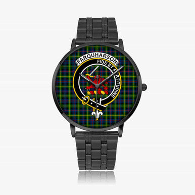 Scottish Farquharson Clan Crest Tartan Instafamous Steel Quartz Watches Tartan Plaid Black 1