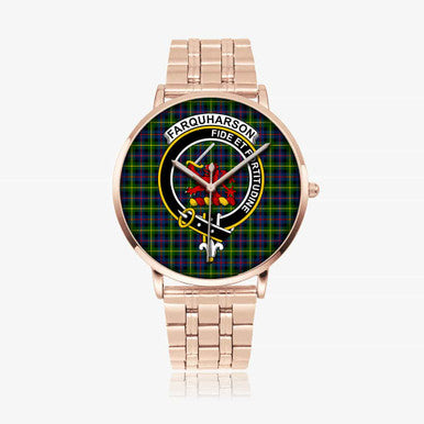 Scottish Farquharson Clan Crest Tartan Instafamous Steel Quartz Watches Tartan Plaid Rose Gold 1