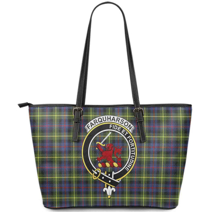Scottish Farquharson Clan Crest Tartan Leather Tote Tartan Plaid