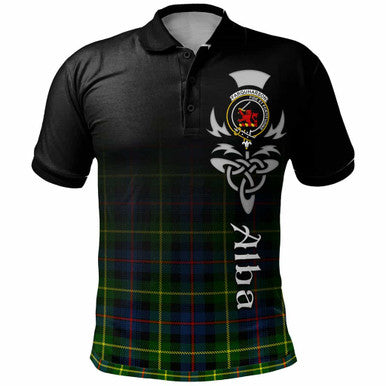 Scottish Farquharson Clan Crest Tartan Polo Shirt - Alba Gu Brath Family Crest Celtic Inspired Front Side Tartan Plaid