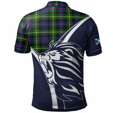 Scottish Farquharson Clan Crest Tartan Polo Shirt - Scottish Flag With Lion Back Side Tartan Plaid