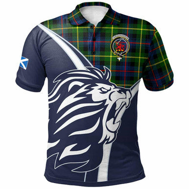 Scottish Farquharson Clan Crest Tartan Polo Shirt - Scottish Flag With Lion Front Side Tartan Plaid