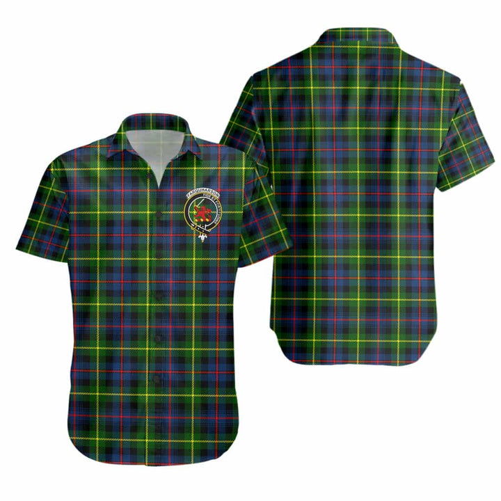 Scottish Farquharson Clan Crest Tartan Short Sleeve Shirt Tartan Plaid