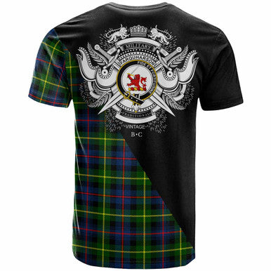 Scottish Farquharson Clan Crest Tartan T-Shirt - Military Logo Back Side Tartan Plaid