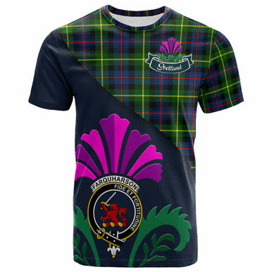 Scottish Farquharson Clan Crest Tartan T-Shirt - Scotland Thistle Style Front Side Tartan Plaid