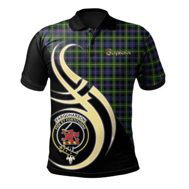 Scottish Farquharson Modern Clan Crest Tartan Polo Shirt Believe in Me Front Side Tartan Plaid