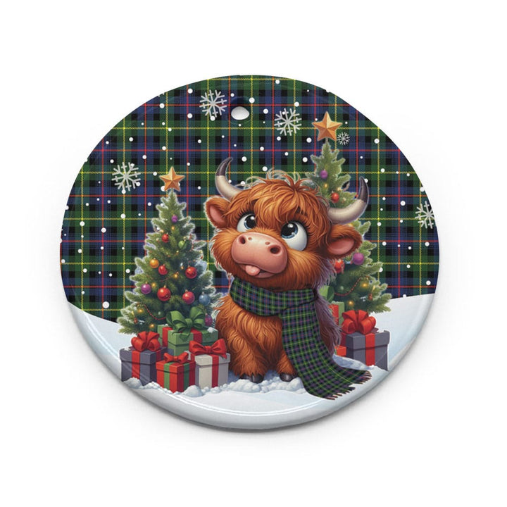 Scottish Farquharson Modern Clan Tartan Ceramic Ornament Cute Highland Cow Christmas Circle Style Tartan Plaid
