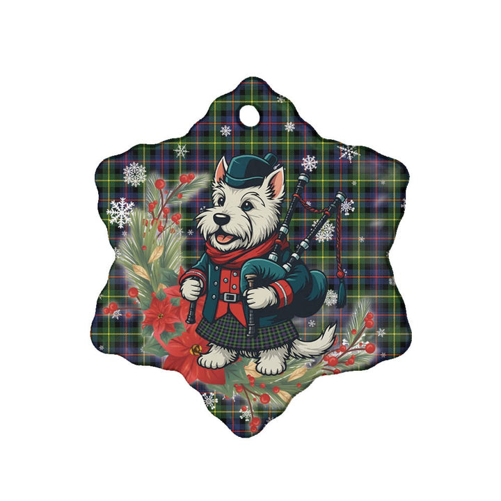 Scottish Farquharson Modern Clan Tartan Ceramic Ornament Cute Scottish Terrier Dog Snow Flake Style Tartan Plaid