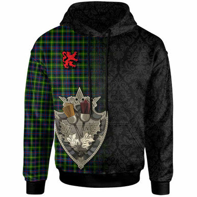 Scottish Farquharson Modern Clan Tartan Hoodie - Half Thistle Flowers Celtic Design Front Side Tartan Plaid