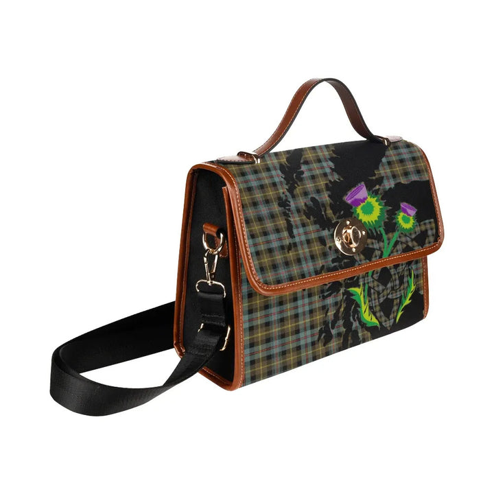 Scottish Farquharson Weathered Clan Tartan Waterproof Canvas Bag With Thistle Tartan Plaid 3
