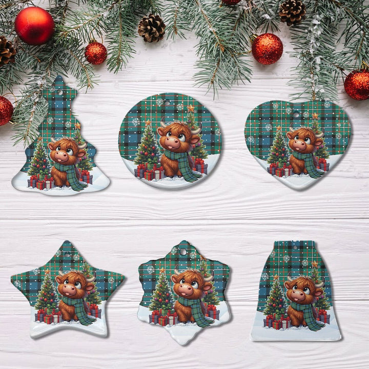 Scottish Ferguson Ancient Clan Tartan Ceramic Ornament Cute Highland Cow Christmas All Style Tartan Plaid