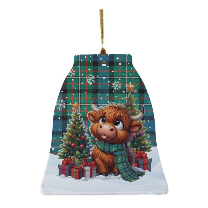 Scottish Ferguson Ancient Clan Tartan Ceramic Ornament Cute Highland Cow Christmas Bell Style Tartan Plaid