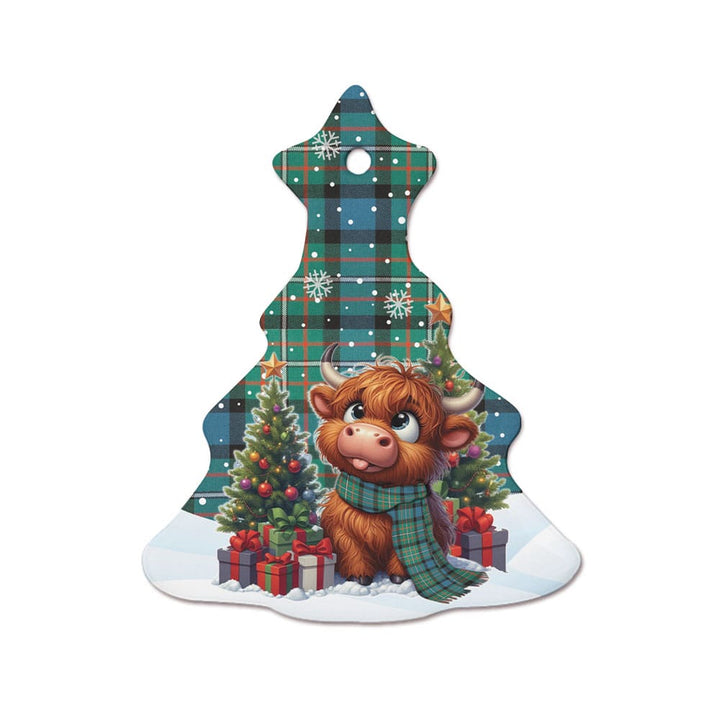 Scottish Ferguson Ancient Clan Tartan Ceramic Ornament Cute Highland Cow Christmas Tree Style Tartan Plaid