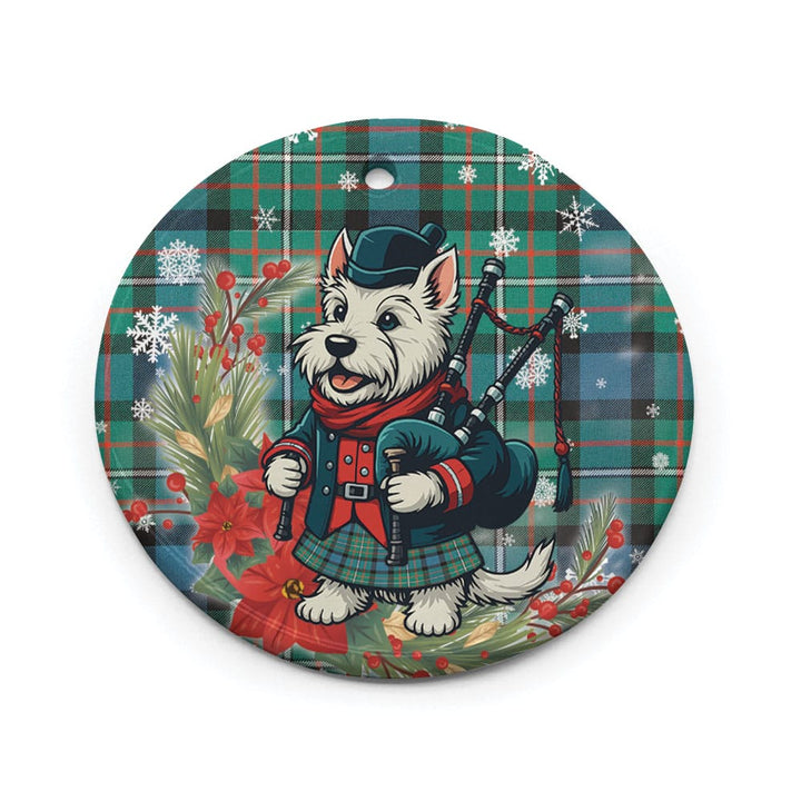 Scottish Ferguson Ancient Clan Tartan Ceramic Ornament Cute Scottish Terrier Dog Circle Style Tartan Plaid