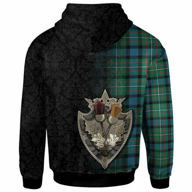 Scottish Ferguson Ancient Clan Tartan Hoodie - Half Thistle Flowers Celtic Design Back Side Tartan Plaid