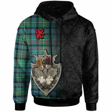 Scottish Ferguson Ancient Clan Tartan Hoodie - Half Thistle Flowers Celtic Design Front Side Tartan Plaid
