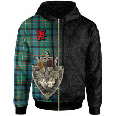 Scottish Ferguson Ancient Clan Tartan Hoodie - Half Thistle Flowers Celtic Design Zip-up Tartan Plaid