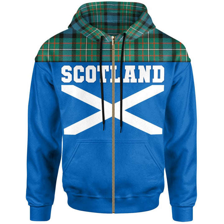 Scottish Ferguson Ancient Clan Tartan Hoodie - Lion Rampant of Scotland With Flag Zip-up Tartan Plaid