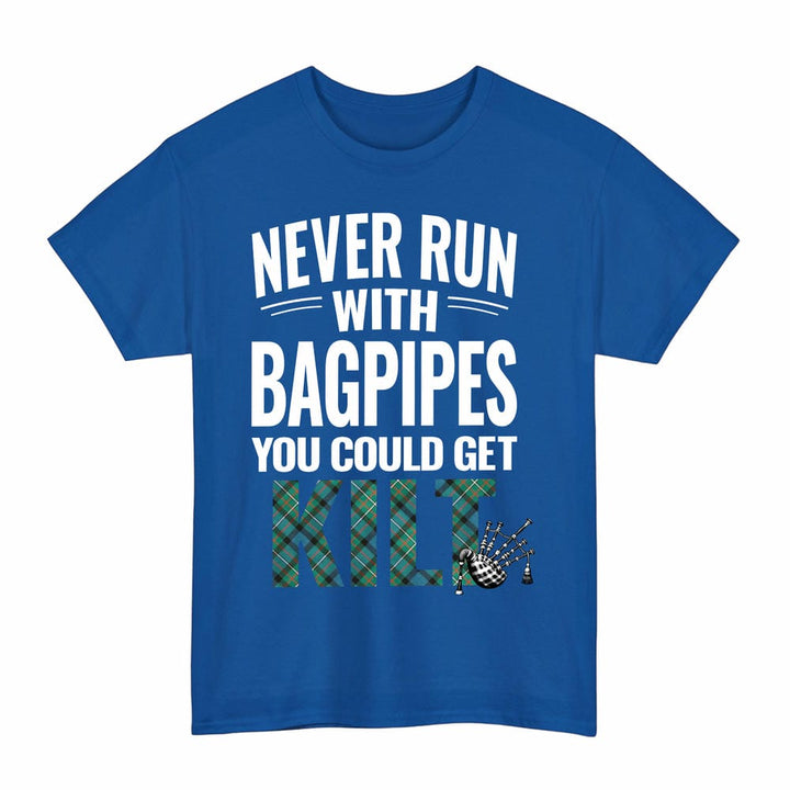 Scottish Ferguson Ancient Clan Tartan Never Run With Bagpipes T-Shirt Tartan Plaid Royal Color