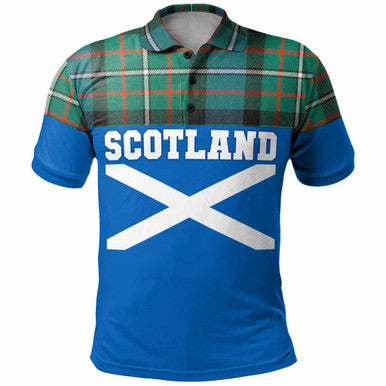 Scottish Ferguson Ancient Clan Tartan Polo Shirt - Lion Rampant of Scotland With Flag Front Side Tartan Plaid