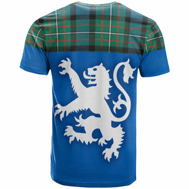 Scottish Ferguson Ancient Clan Tartan T-Shirt - Lion Rampant of Scotland With Flag Back Side Tartan Plaid