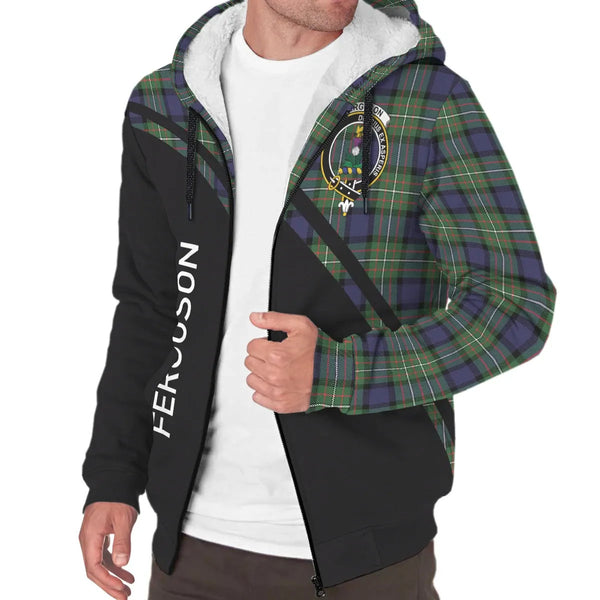Scottish Ferguson Clan Crest Tartan Curve Sherpa Hoodie